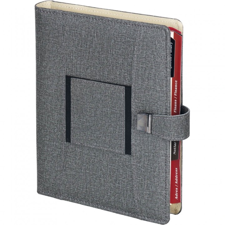 Füme Dokulu Organizer Ajanda Metal Tokalı Hesap Makineli 18x23 cm